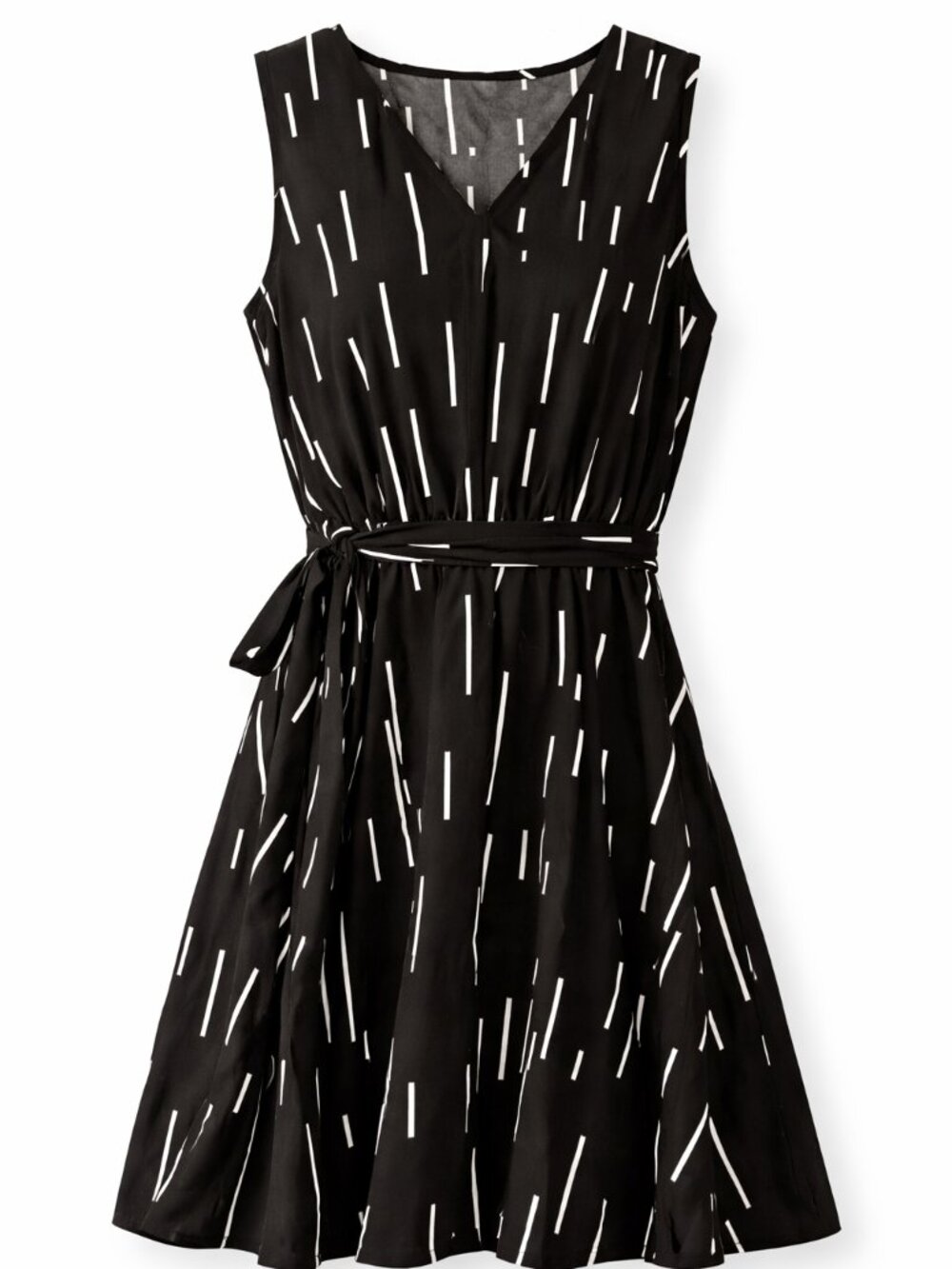 SHEIN Black Abstract Print Sleeveless Dress | Belted | Size XL